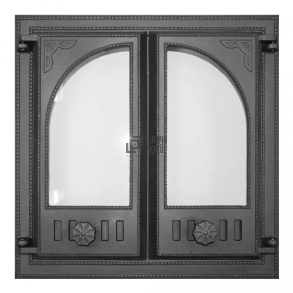 Дверца K501 топочная 410х410 со стеклом, двухстворчатая (FireWay)