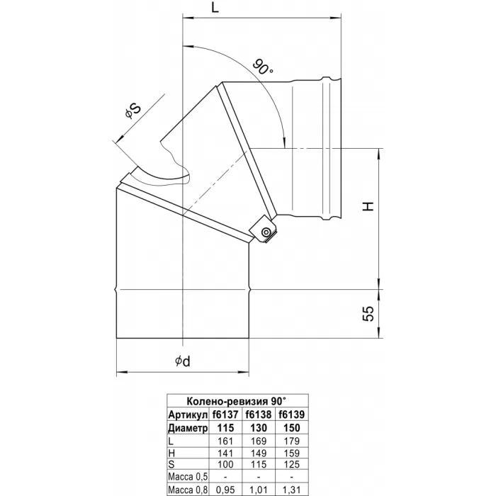 Изображение Колено-ревизия угол 90°  (430/0,8 мм / эмаль /600° черная) Ф115 Blackside (Ferrum)