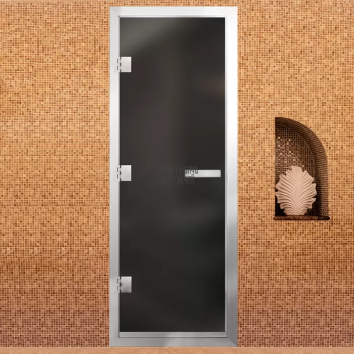 Фотография Дверь для хамама Престиж Al, стекло 8мм, серая Matelux, 3 петли R, ГР, 1900х800 (АРТА)
