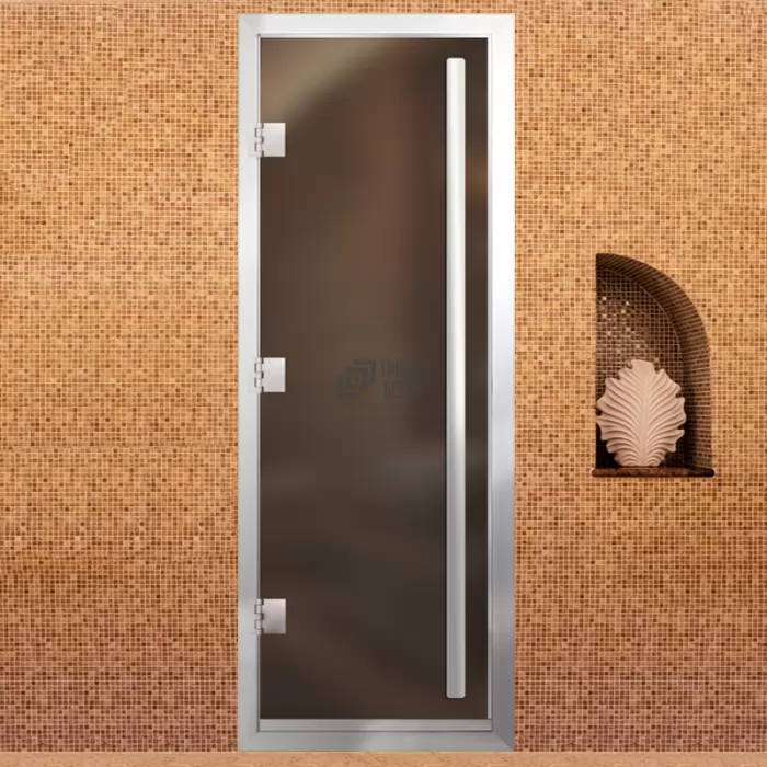 Фотография Дверь для хамама Премьер Al, стекло 8мм, бронза Matelux, 3 петли R, ВР, 1900х700 (АРТА)