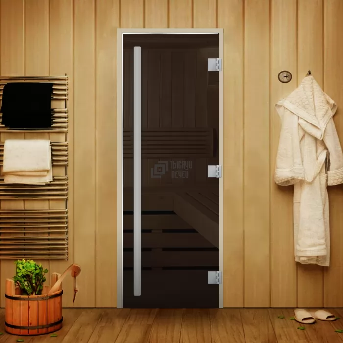 Изображение Дверь для бани Статус, стекло 8мм, серая, 3 петли, ВР, ольха 1900х800 (АРТА) ОТКЛ