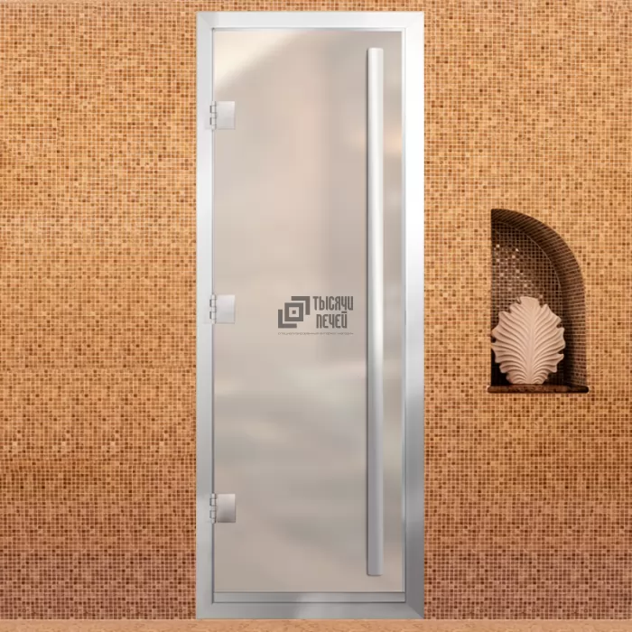 Фотография Дверь для бани Премьер Al, стекло 8мм, белая Matelux, 3 петли R, ВР-комби, алюминий 1900х800 (АРТА)