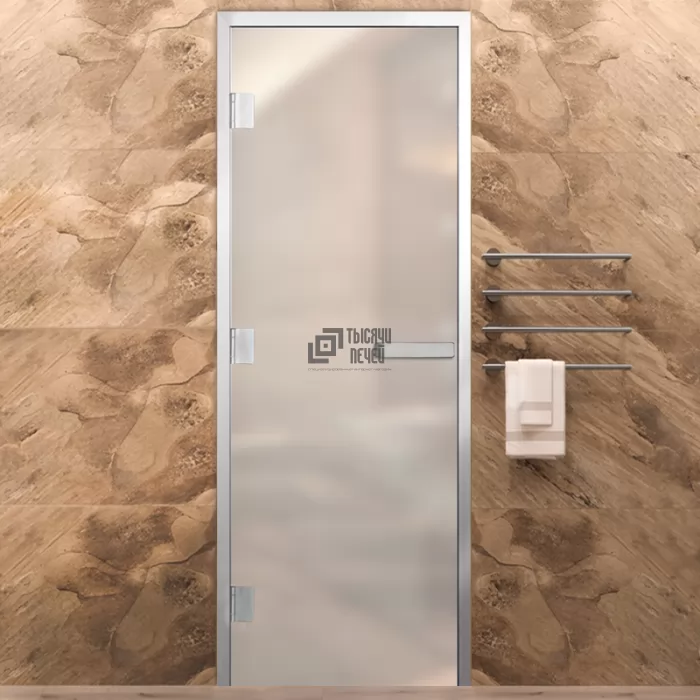 Фотография Дверь для бани Элит Al, стекло 8мм, белая Matelux, 3 петли R, ГР-комби, алюминий 1900х800 (АРТА)