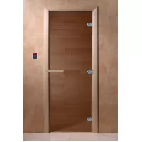 Дверь для бани Эконом Бронза прозрачная Тёплый День 1900х700, 8 мм, 3 петли, хвоя (DoorWood)