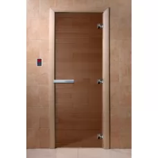 Дверь для бани Бронза прозрачная 1900х700, 8 мм, 3 петли, ольха (DoorWood)