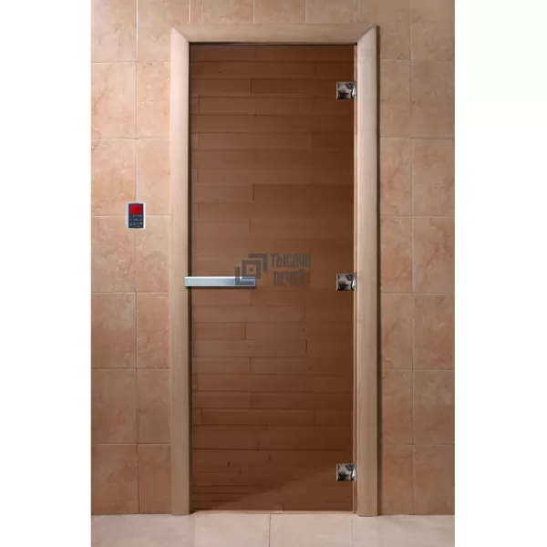 Дверь для бани Бронза прозрачная 1800х800, 8 мм, 3 петли, ольха (DoorWood)