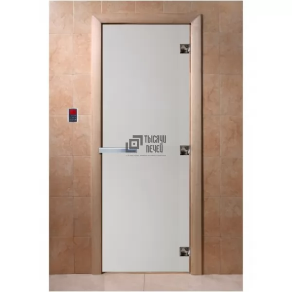 Дверь для бани Сатин 1900х700, 8 мм, 3 петли, ольха (DoorWood) ОТКЛ