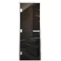 Дверь для бани Элит Al, стекло 8мм, графит прозрач., 3 петли Лев., ГР-комби, алюминий 1900х700 (АРТА)
