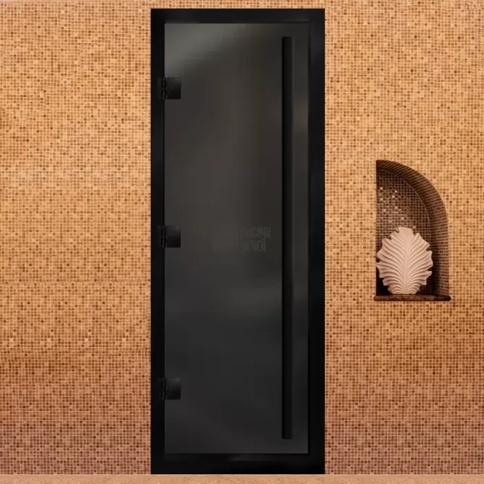 Изображение Дверь для бани Премьер Al Black, стекло 8мм, графит Matelux, 3 петли Лев., ВР-комби, алюминий 2000х800 (АРТА)