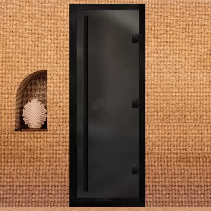 Изображение Дверь для хамама Премьер Al Black, стекло 8мм, графит Matelux, 3 петли R, ВР, 1900х800 (АРТА)