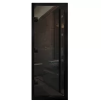 Дверь для бани Премьер Al Black, стекло 8мм, графит прозрач., 3 петли Лев., ВР-комби, алюминий 1900х700 (АРТА)
