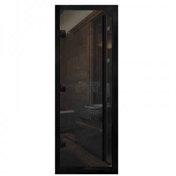 Дверь для бани Премьер Al Black, стекло 8мм, графит прозрач., 3 петли Лев., ВР-комби, алюминий 2000х700 (АРТА)