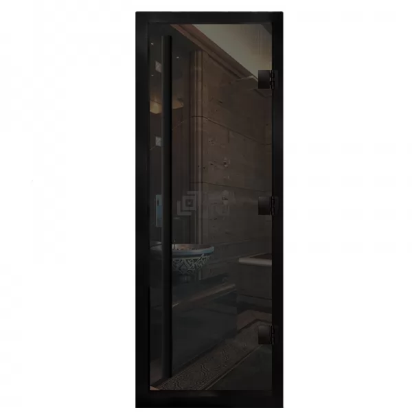 Дверь для бани Премьер Al Black, стекло 8мм, серая, 3 петли R, ВР-комби, алюминий 1900х700 (АРТА)