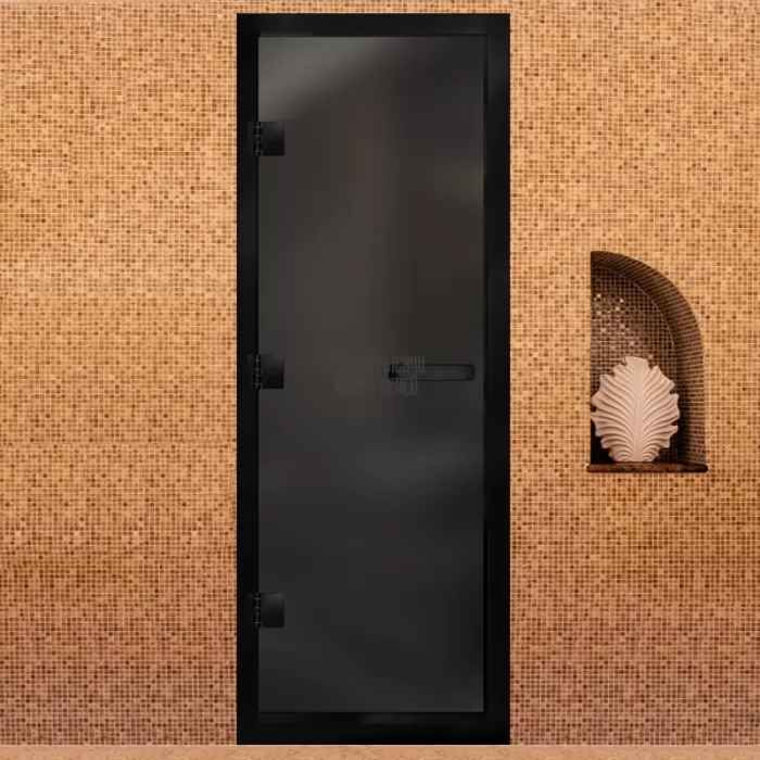 Изображение Дверь для хамама Престиж Al Black, стекло 8мм, графит Matelux, 3 петли Лев., ГР, 2000х800 (АРТА)