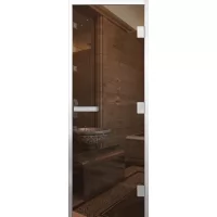 Дверь для бани Элит Al, стекло 8мм, бронза, 3 петли R, ГР-комби, алюминий 1900х800 (АРТА)
