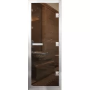 Дверь для бани Престиж Al, стекло 8мм, бронза, 3 петли R, ГР-комби, алюминий 2000х800 (АРТА)