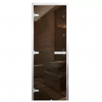 Дверь для бани Стандарт Al, стекло 8мм, бронза, 3 петли L, ГР-комби, алюминий 2000х800 (АРТА)