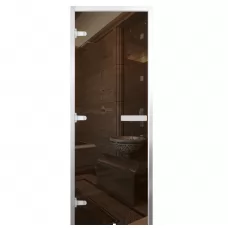 Дверь для бани Стандарт Al, стекло 8мм, бронза, 3 петли L, ГР-комби, алюминий 1900х700 (АРТА)