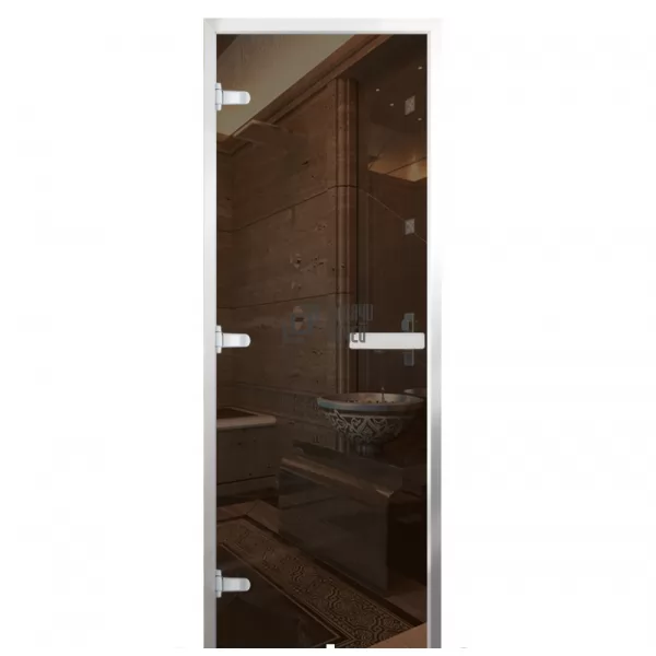 Дверь для бани Стандарт Al, стекло 8мм, бронза прозрач., 3 петли Лев., ГР-комби, алюминий 2000х800 (АРТА)