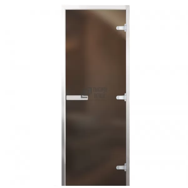 Дверь для бани Стандарт Al, стекло 8мм, бронза Matelux, 3 петли R, ГР-комби, алюминий 1900х800 (АРТА)