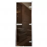 Дверь для бани Стандарт Al, стекло 8мм, бронза, 3 петли R, ГР-комби, алюминий 1900х800 (АРТА)