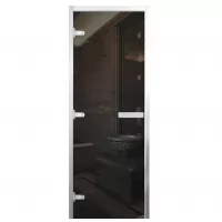 Дверь для бани Стандарт Al, стекло 8мм, графит прозрач., 3 петли Лев., ГР-комби, алюминий 2000х800 (АРТА)