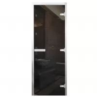 Дверь для бани Стандарт Al, стекло 8мм, графит прозрач., 3 петли Прав., ГР-комби, алюминий 2000х800 (АРТА)