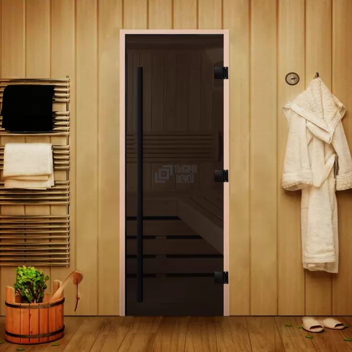 Изображение Дверь для бани Статус Black, стекло 8мм, графит прозрач., 3 петли Прав., ВР, термолипа 2000х700 (АРТА)