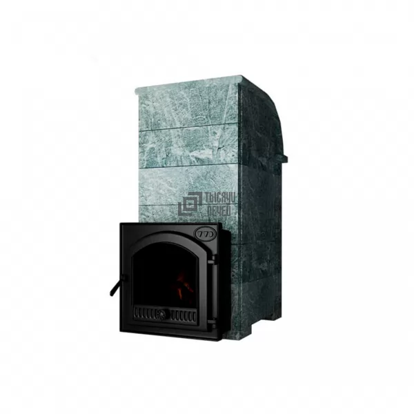 Печь для бани КАЛИТА КНЯЗЬ в облицовке Талькохлорит, чугунная дверца с панорамным стеклом (Инжкомцентр ВВД) 18 - 34 м3