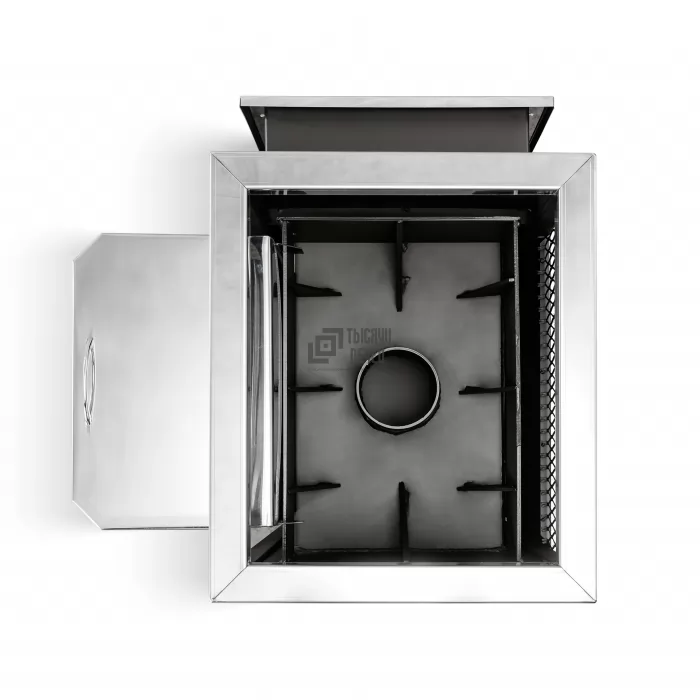 Печь для бани ПБ-30Б 8мм, под навесной бак, дверца без стекла, прочистная дверца (Радуга) до 30 м3 - фото товара