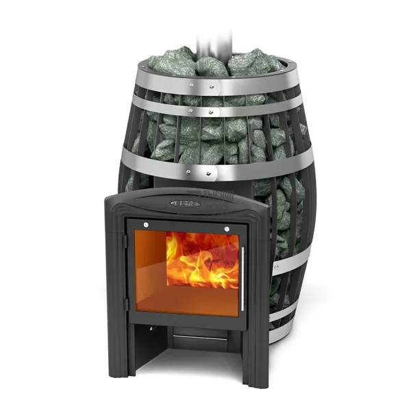 Печь для бани САЯНЫ XXL 2015 Carbon Витра ЗК с теплообменником (TMF) 12-24 м3