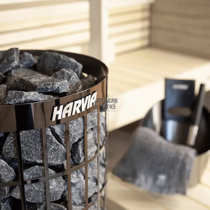 Фотография Электрическая печь CILINDRO PC70 Black Steel со встроенным пультом (Harvia) до 10 м3