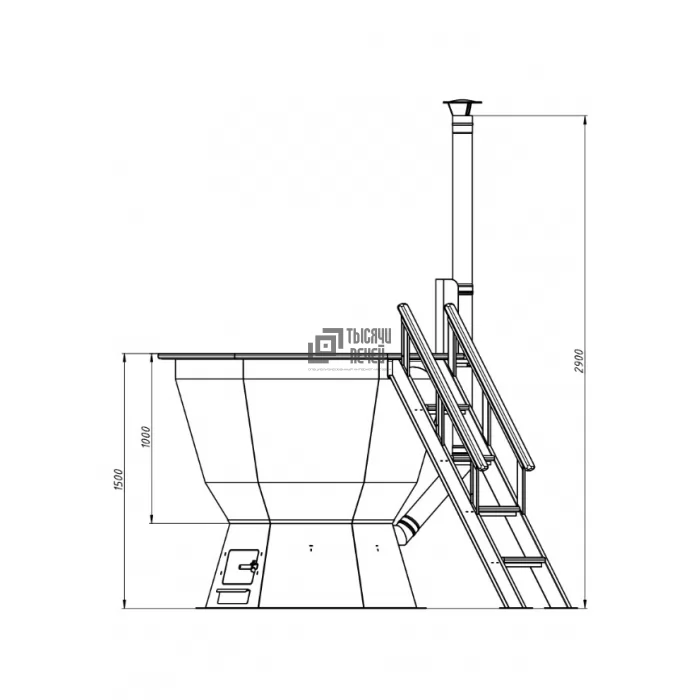 Картинка Чан шестигранный 3-4-хместный (AISI 430/2 мм) с печью, дымоходом и лестницей в комплекте (Центр Тепла)