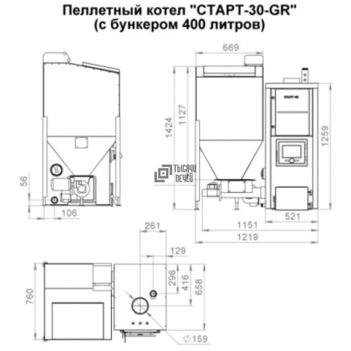 Картинка Автоматический пеллетный котел с бункером СТАРТ-30-GR (Start) 30 кВт