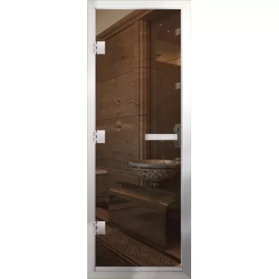Дверь для бани Престиж Al, стекло 8мм, бронза, 3 петли L, ГР-комби, алюминий 1900х800 (АРТА)