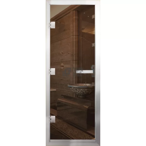 Дверь для бани Престиж Al, стекло 8мм, бронза, 3 петли L, ГР-комби, алюминий 1900х800 (АРТА)