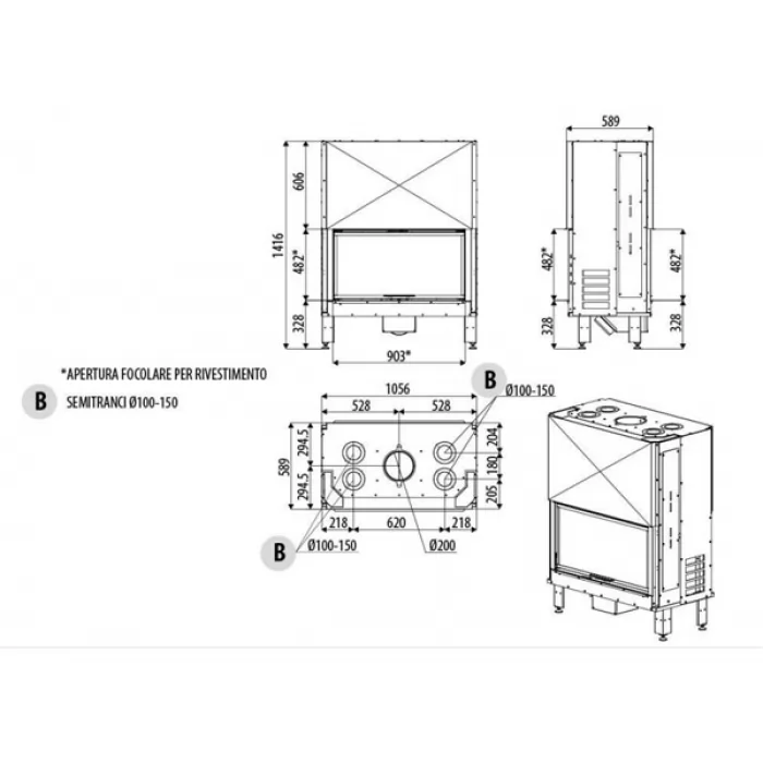 Каминная топка MCZ Plasma 95B Wood (MCZ) 12,9 кВт - фото товара