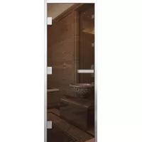 Дверь для бани Элит Al, стекло 8мм, бронза, 3 петли L, ГР-комби, алюминий 2000х800 (АРТА)