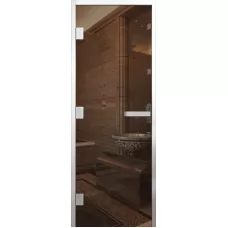 Дверь для бани Элит Al, стекло 8мм, бронза, 3 петли L, ГР-комби, алюминий 1900х700 (АРТА)
