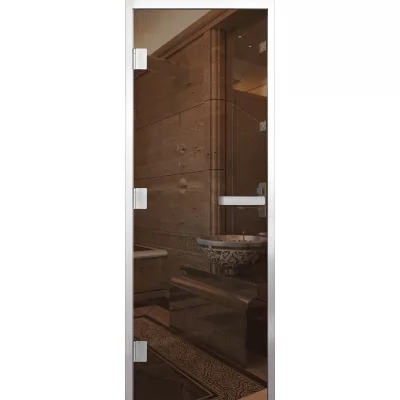 Дверь для бани Элит Al, стекло 8мм, бронза, 3 петли L, ГР-комби, алюминий 2000х700 (АРТА)