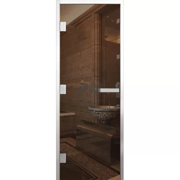 Дверь для бани Элит Al, стекло 8мм, бронза прозрач., 3 петли Лев., ГР-комби, алюминий 2000х800 (АРТА)