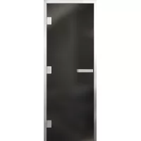 Дверь для бани Элит Al, стекло 8мм, серая Matelux, 3 петли L, ГР-комби, алюминий 2000х700 (АРТА)