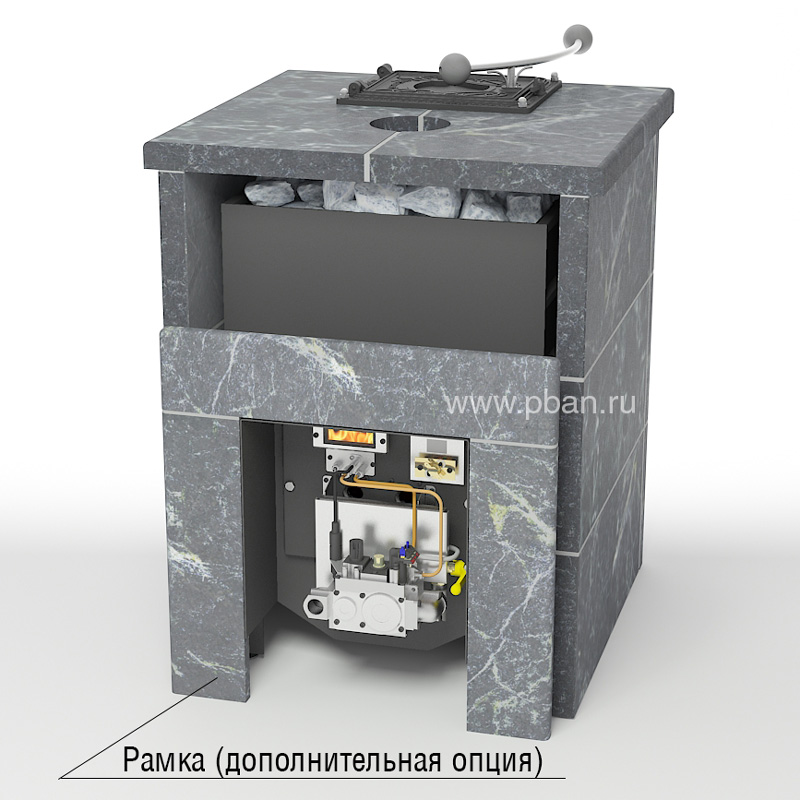 Газовая банная печь ЛЮКСГАЗ 20 СТОУН трёхсторонняя талькохлорит с ...