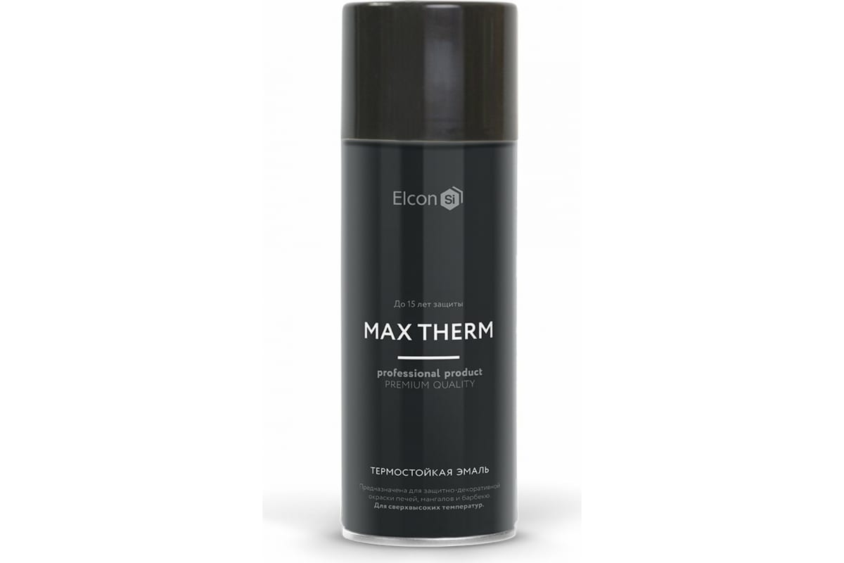Эмаль термостойкая Elcon Max Therm 1000°С, черная, аэрозоль 520 мл, 1/ ...